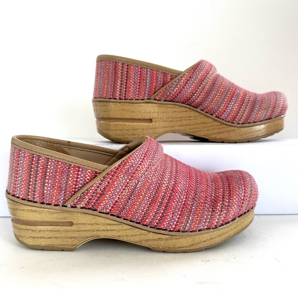 DANSKO PROFESSIONAL RED/PINK TEXTURED MULTICOLOR FABRIC CLOG Sz 6US/ 36EU - Picture 2 of 15
